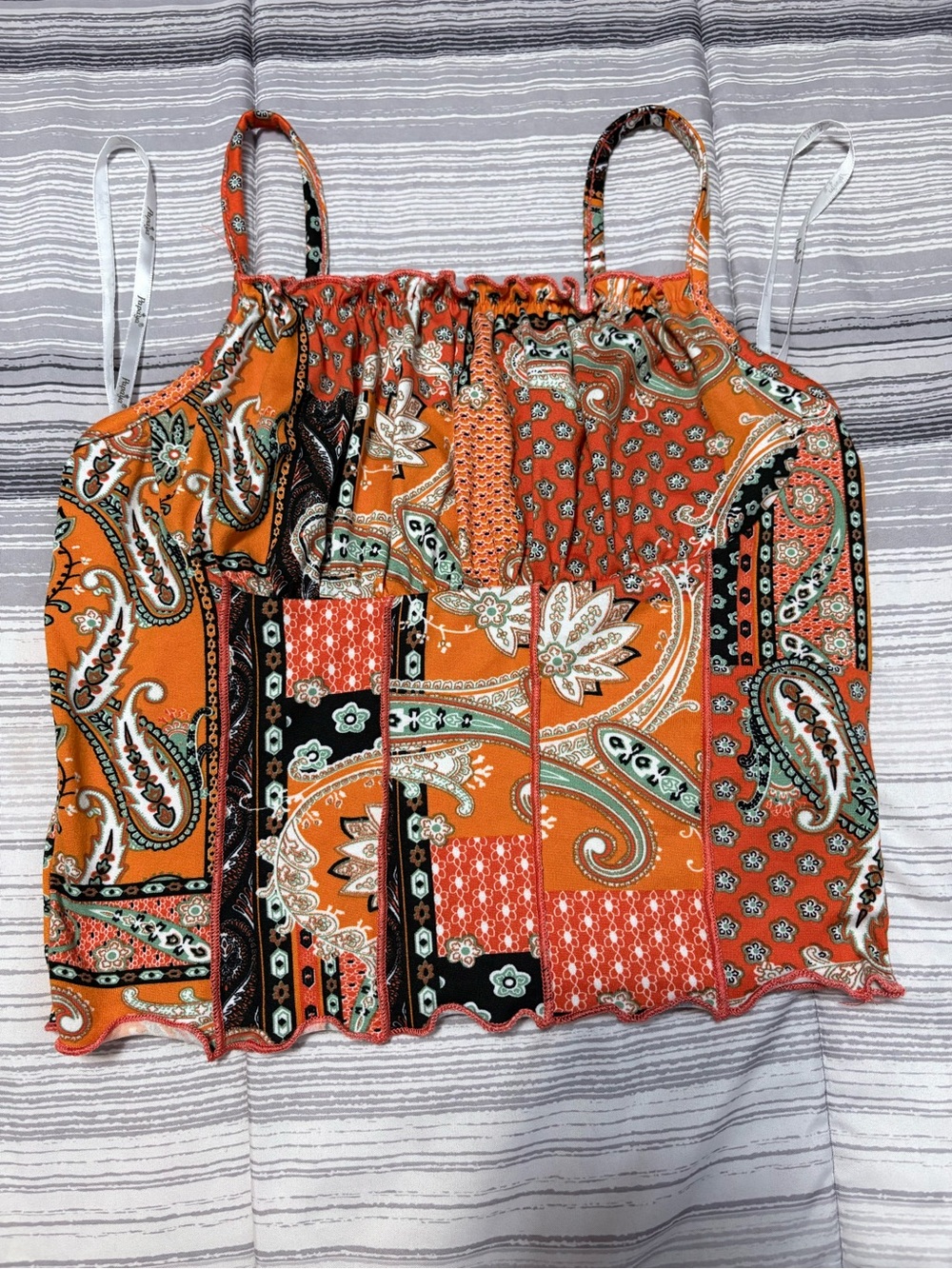 Papaya Orange Patchwork Paisley Cami Top